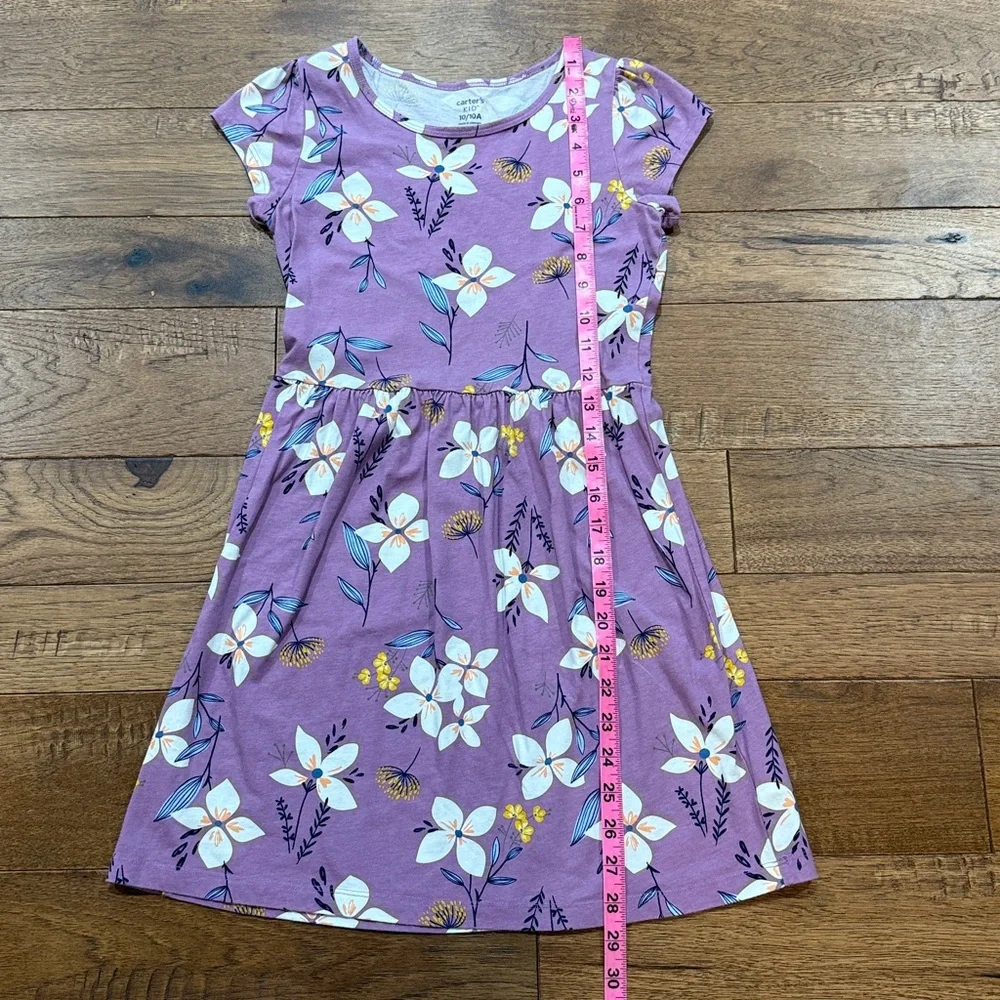 Carter’s Kid Girls Short-Sleeve Flowered Purple Dress - Size 10/10A